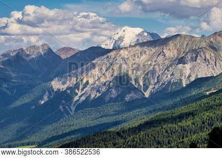 Ofenpass, Fuorn Pass At Tschierv In Val Mustair Valley Of Canton Grisons, Graubunden, Switzerland.
