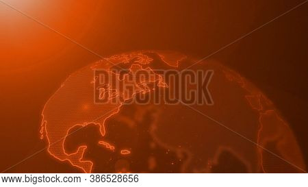 Half Vertical Worlds Map On Globe Illustration In Hot Orange Theme With Some Great Lighting And Glow