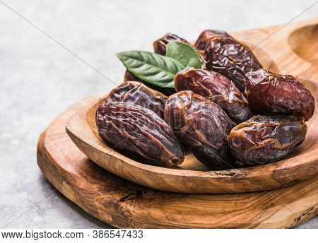 Large Sweet Dates Close-up. Useful Sweets For Tea. Large Sweet Dates