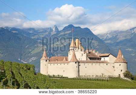 Slavný zámek Chateau hnízdo v kantonu Vaud, Švýcarsko