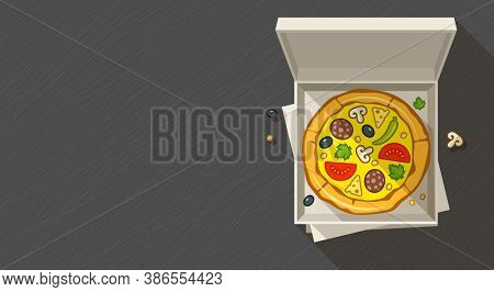 Italian pizza fast-food in open boxx. 3D illustration.