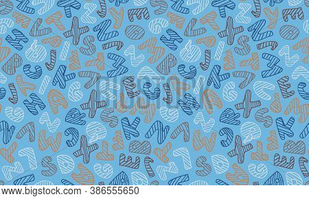 Vector Hand Drawn Alphabet. Seamless Pattern With English Abcs. Simple Typographic Design Of Latin C