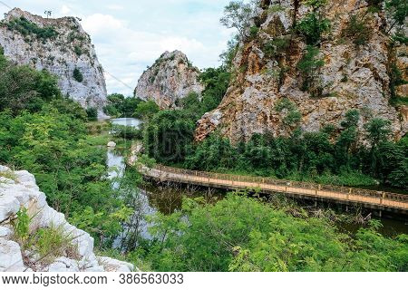 Khao Ngoo Rock Park. Walkway In Of Mount Khao Ngoo Rock Park At Ratchaburi Province, Thailand.