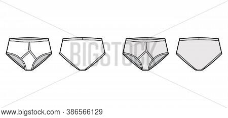 Y-front Brief Underwear Technical Fashion Illustration With Elastic Waistband, Vertical Fly. Flat Tr