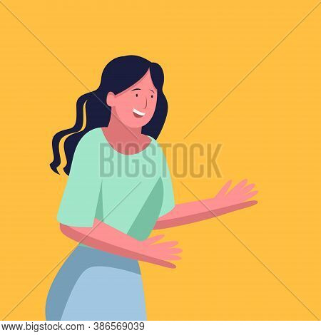 Vector Girl Smiling, Girl On Yellow Background