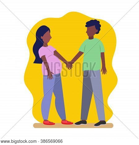 A Young African-american Couple In Love. Pregnant African American Girl With Her Husband