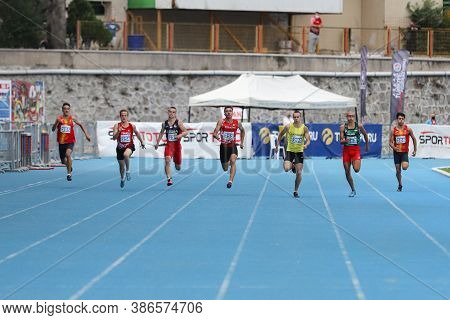 Istanbul, Turkey - September 13, 2020: Athletes Running 100 Metres During Balkan U20 Athletics Champ