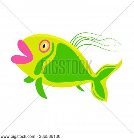 Thick Fish With Big Red Lips Isolated On White. Flexible Thin Fins And Beautiful Pattern. Vector Eps