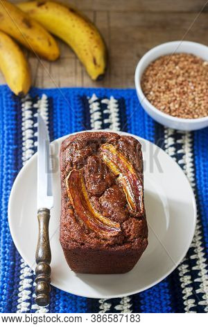 Homemade Buckwheat Banana Cake With Honey Glaze. Gluten Free Baking.