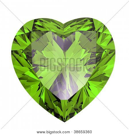 Cuore a forma di diamante isolato su uno sfondo bianco. peridoto