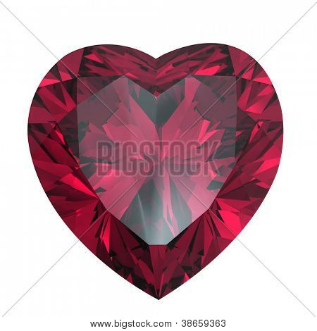 Hjärtformade Diamond isolerad på en vit bakgrund. rhodolite