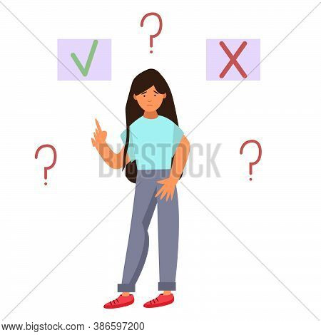 The Girl Makes A Choice Of Two Values. Cute Vector Illustration