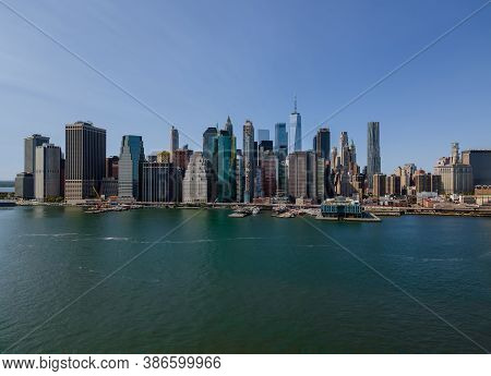 Aerial View Of New York City Panorama With Manhattan Skyline Office Buildings Ny U.s.