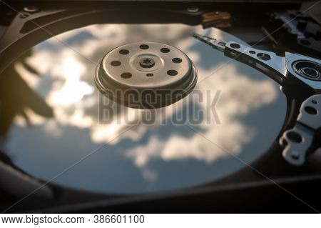 Internal Moving Parts And Electronics Of A Typical Disc Hard Drive