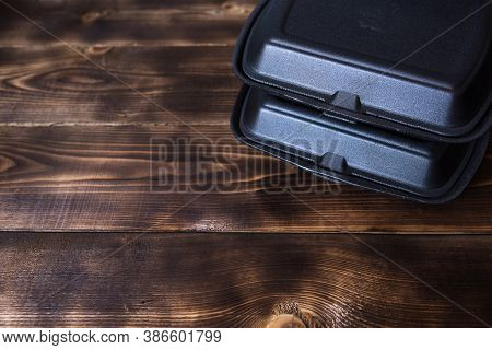Food Delivery Containers And A Pizza Box Are Stacked. Food Delivery Service, Ready-made Hot Order, S