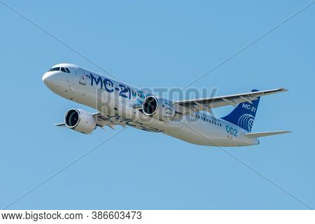August 30, 2019. Zhukovsky, Russia. Promising Russian Medium-range Narrow-body Passenger Aircraft Ir