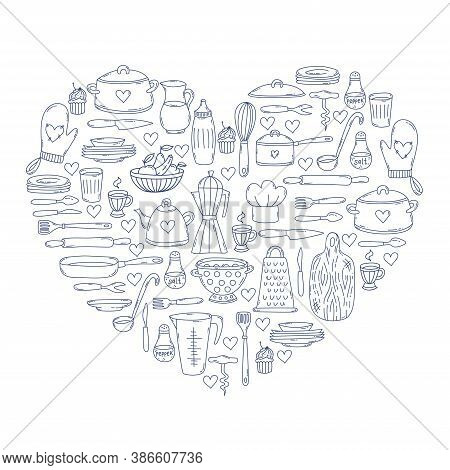 Kitchen Cooking Doodle Icons Heart Shae Design