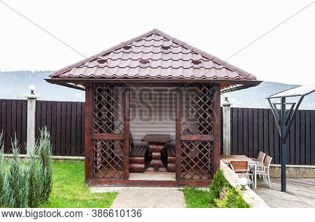 Wooden Garden House For Relaxing, Metal Tiles Roof