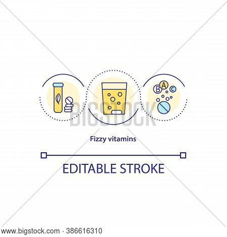 Fizzy Vitamins Concept Icon. Pills Dissolve In Glass Of Liquid. Natural Probiotics. Daily Supplement