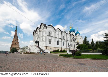 Leaning Tower Syuyumbike And Cathedral Of The Annunciation In The Kazan Kremlin, Kazan, Russia
