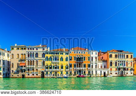 Grand Canal Waterway With Row Of Colorful Multicolored Palace Buildings In Cannaregio Sestiere Venic
