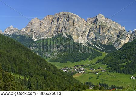 Mountain Landscape At Summer Along The Road To Campolongo Pass, Dolomites, Bolzano Province, Trentin