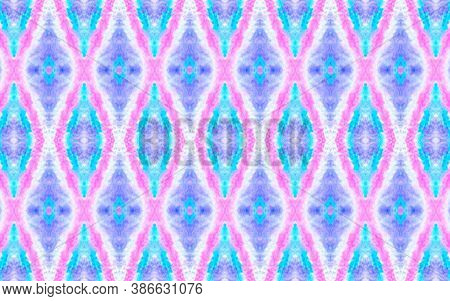 Watercolor Ikat Art. Blue And Pink Ogee Texture. Tie Dye Batik Shibori Fabric. Traditional Ethnic Or