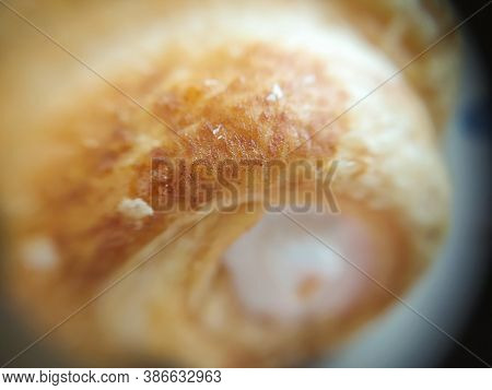 Texture Close Up Of Puff Pastry With Meringue. Macro Image
