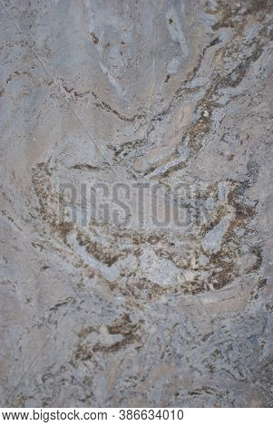 Stone Wall With Streaks Texture Close Up, Grey Brown Beige Background, Grunge Wallpaper