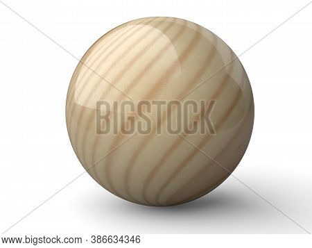 Wooden Glosy Sphere Or Ball. 3d Illustration Isolated On White Background.