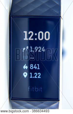 Calgary, Alberta, Canada. Sep 23, 2020. A Fitbit Charge 3 On A White Background.