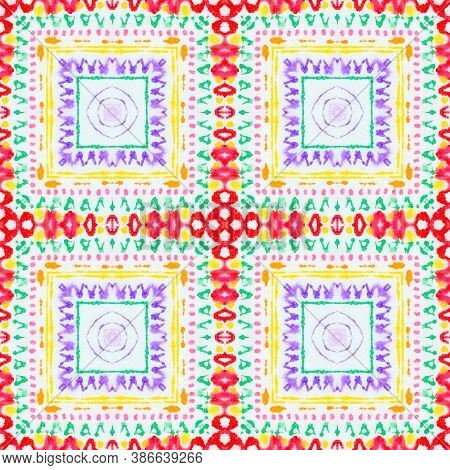 Indian Native American Pattern. Fashion Abstract Background. Vintage Aquarelle Kaftan. Colorful Squa