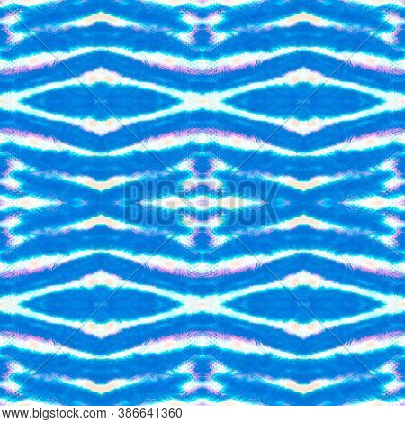 Seamless Mexican Pattern. Blue And White Colors. Abstract Fashion Ethnic Print. Vintage Aquarelle Ka