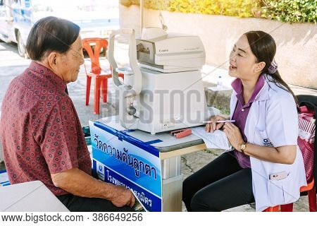 Kanchanaburi Thailand - December 14 : A Mobile Hospital Unit For Eye Examination Services For The Ge