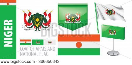 Vector Set Of The Coat Of Arms And National Flag Of Niger