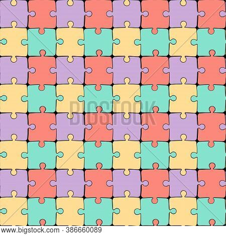 Vector Seamless Cartoon Pattern From Multicolored Puzzles