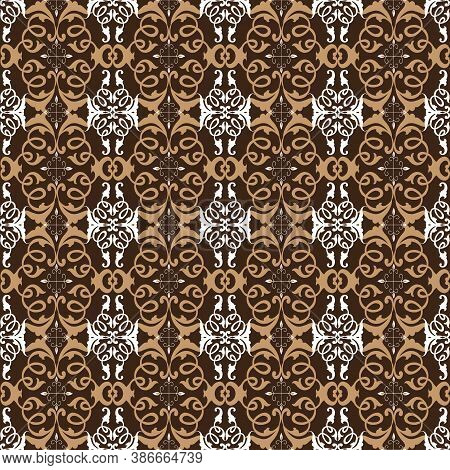 Beautiful Flower Pattern On Parang Batik Design With Modern Dark Brown Color Concept.