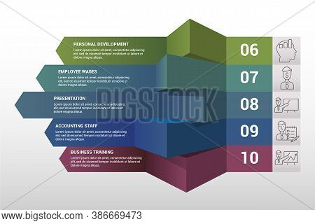 Infographic Business Training Template. Icons In Different Colors. Include Online Training, Consulti