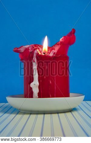 Melted Red Candle For Birthday, Holiday, Celebration Advertising