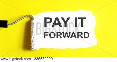 One Open Can Of Paint With White Brush On It On Yellow Background. Top View. Repairing Concept. Pay 