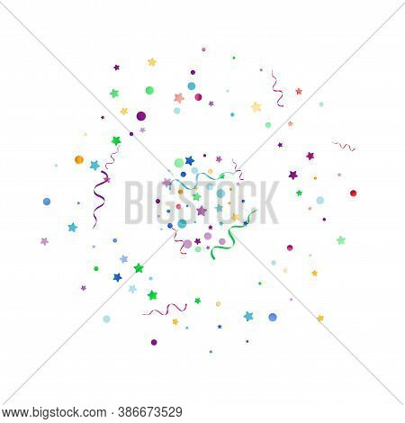 Bright Confetti Party Vector White Background. Festive Circles Invitation. Particles Swirl Poster. M