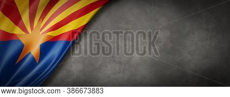 Arizona Flag On Concrete Wall Banner, Usa. 3d Illustration