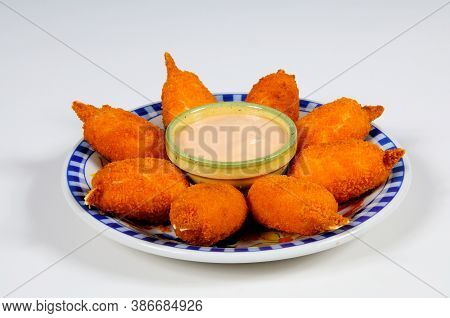 Tapas, Muslitos Del Mar (crab Bites) With Seafood Sauce, Mijas Costa, Costa Del Sol, Malaga Province