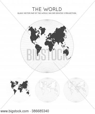 Map Of The World. Van Der Grinten Ii Projection. Globe With Latitude And Longitude Lines. World Map