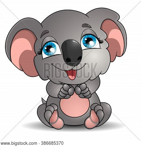 Vector Illustration Koala. Sign Or Logo In The Form Of An Australian Tropical Animal Koala Bear, Pai