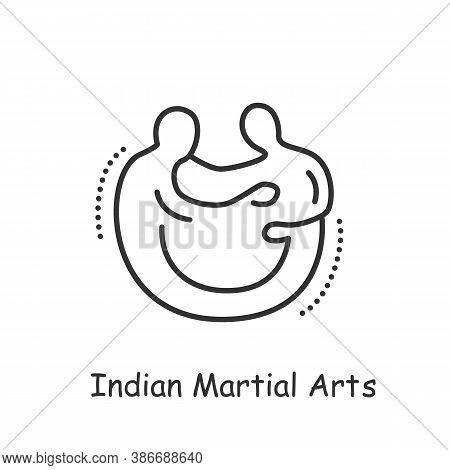 Indian Martial Arts Line Icon. Fighting Sport. Self-defense. Taekwondo, Karate, Jujutsu, Aikido And 