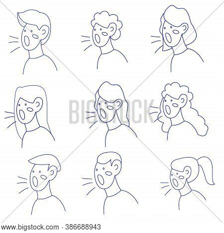 Vector Linear Illustration, Silhouettes Of People's Heads Expressing Their Opinions