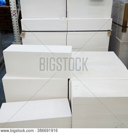 Gas Silicate Blocks In Stock At The Warehouse. The Concept Of Building A Fast-built House