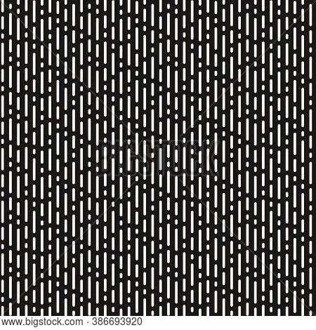 Dash Line Pattern. Vector Monochrome Seamless Texture With Vertical Rounded Lines. Abstract Endless 