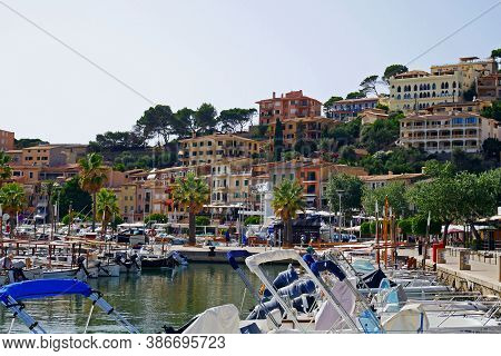 Por Soller, Mallorca, Spain - August 3, 2020: Beautiful View Of Port De Soller, Medierranean Sea.spa